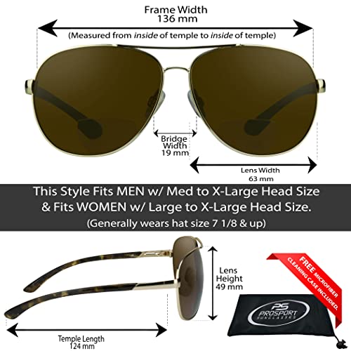 Image of proSPORT Polarized Bifocal Aviator Reading Sunglasses Men, Fishing Sunglass Readers, UV400 Polarized Lens, Driving Golf Beach