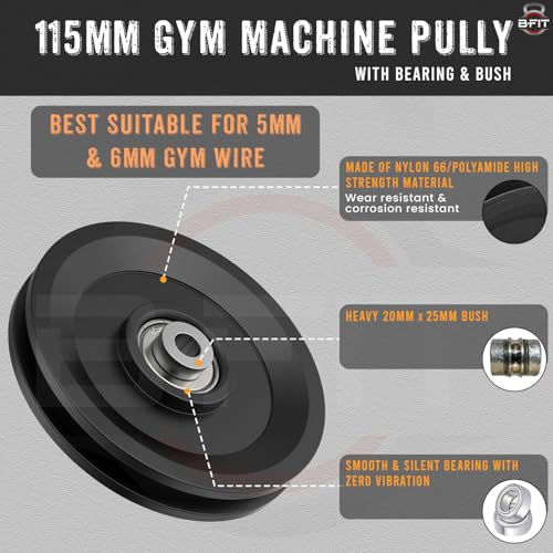 Image of B Fit ABS Plastic Gym Pulley with inbuilt Bearing and Bush- Heavy Duty Wheel Cable Gym Fitness Equipment Replacement 4 Pcs (115 MM-4 Pcs) | Gym Machine Attachment