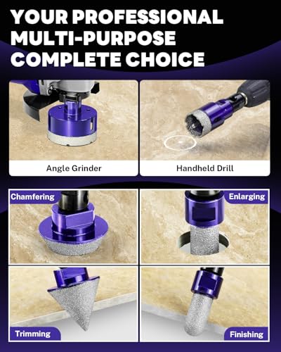 Image of 18 PCS Diamond Hole Saw Kit with Pilot Bit Adapter, 1 /4 inch- 4 inch Thickened Core Drill Bit Set, Includes Tile Shaping Cone & Wide Diamond Saw Blade, for Porcelain, Ceramic, Granite, Marble, Stone