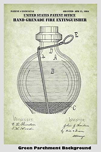 Vintage Hand Grenade Fire Extinguisher Poster Patent Print Art Poster: Choose From Multiple Size and Background Color Options