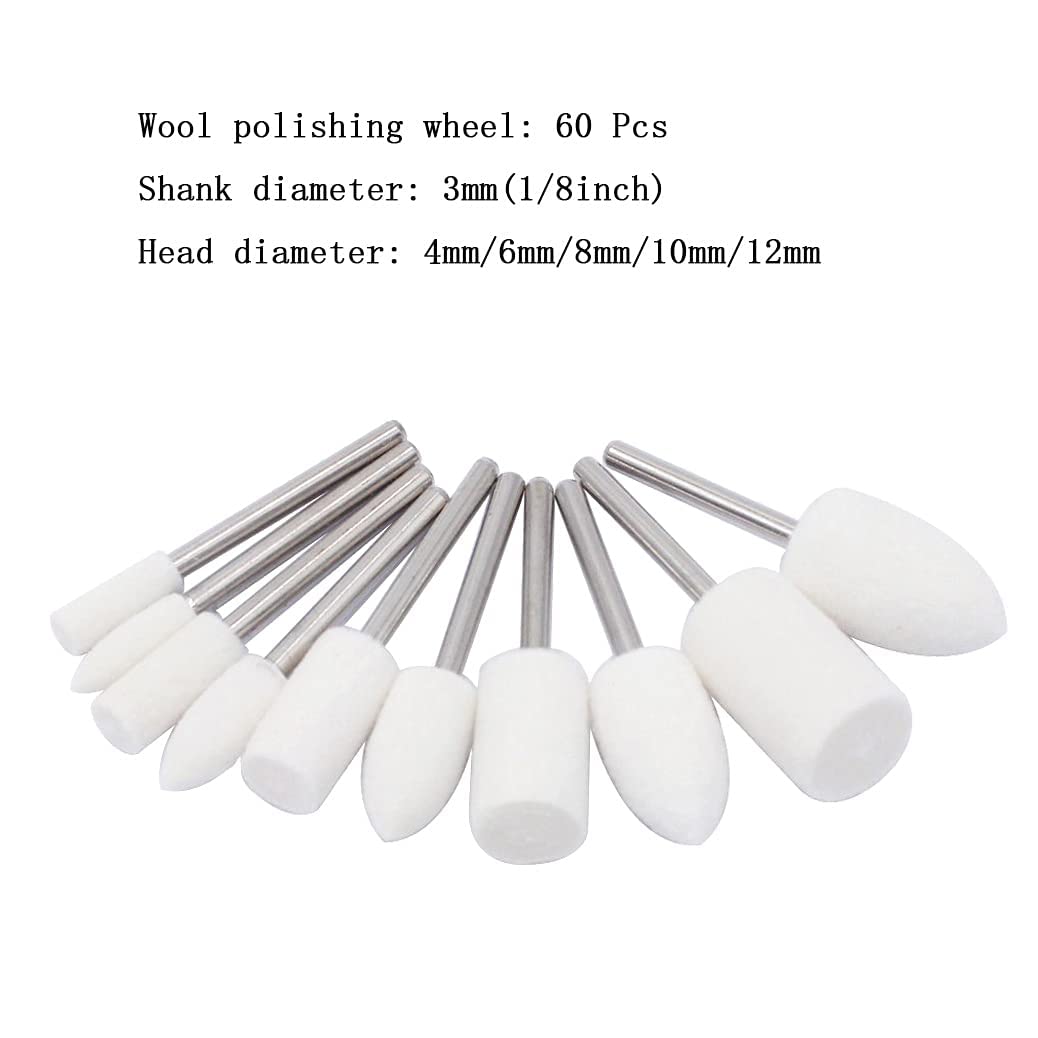 Wool Polishing Bits - 60 Pcs for Rotary Tools -3