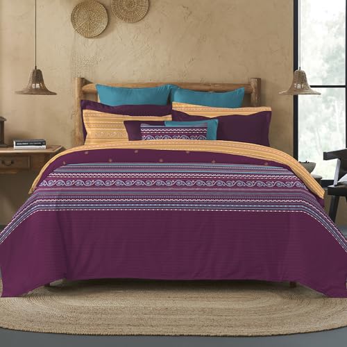 Image of MYTRIDENT Sanskriti Cotton Bedsheet for Double Bed, Gifting Collection King Size - Rogan Art Plum