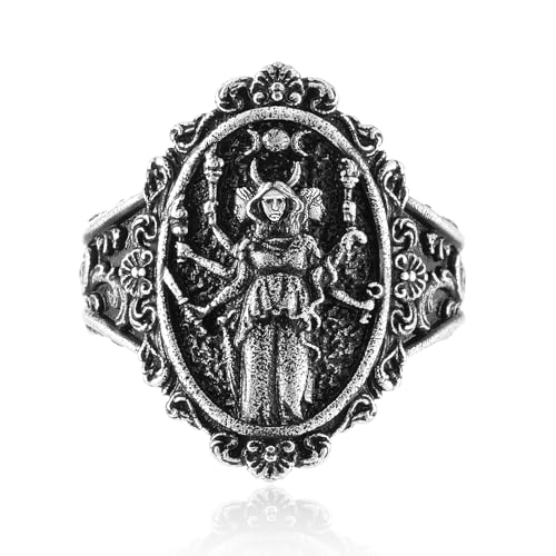 ixluck Hecate Ring Wicca Wiccan Hekate Moon Goddess Pagan Amulet Jewelry for Women 9 Size