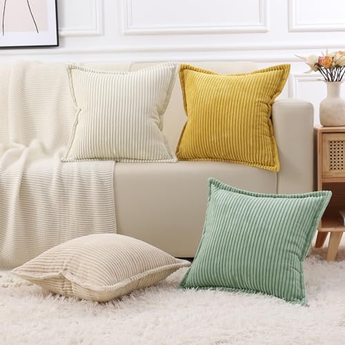 Mecatny YB-CW02 Corduroy Pillow Covers 18X18 Inch Set Of 2 - Striped Throw Pillow Covers thumb #4