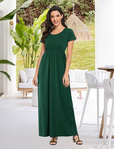 Image of Lacavocor Womens Short Sleeve Maxi Dresses Empire Waist Long Dress