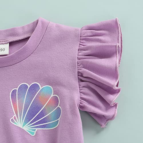 Baby Girl Summer Clothes Fly Sleeve Crop Top and Bell Bottom Fish Scale Pants Toddler Girl Sea Outfit 1-6Y3