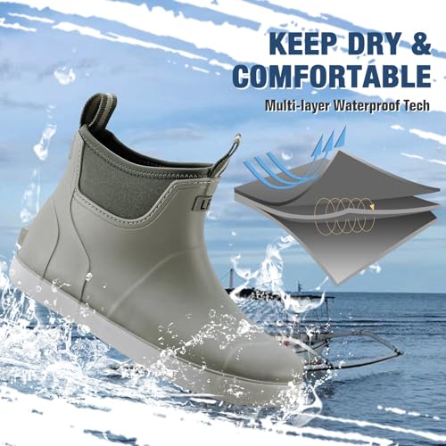 Image of Rain Boots for Men, Waterproof Ankle Mens Deck Boots Anti-Slip Comfort Rubber Boots Chelsea Garden Shoes for Yard Fishing Outdoor Work