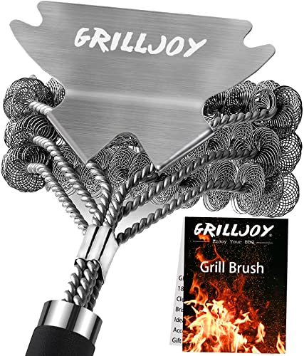 GRILLJOY 18inch Grill Cleaning Brush Bristle Free - Ideal BBQ Grill Accessories Gift For Christmas - Safe BBQ Cleaning Grill Brush With Extra Wide Scraper - BBQ Brush For Gas/ Charcoal/Porcelain Grill