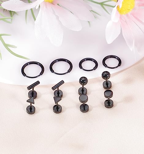 Staligue 6 Pairs Titanium Earrings for Women Men G23 Pure Titanium Earrings for Sensitive Ears Ball Dot Triangle 20G hypoallergenic Titanium Earrings Sets for Multiple Piercing Nap Flat Back Earrings Set3