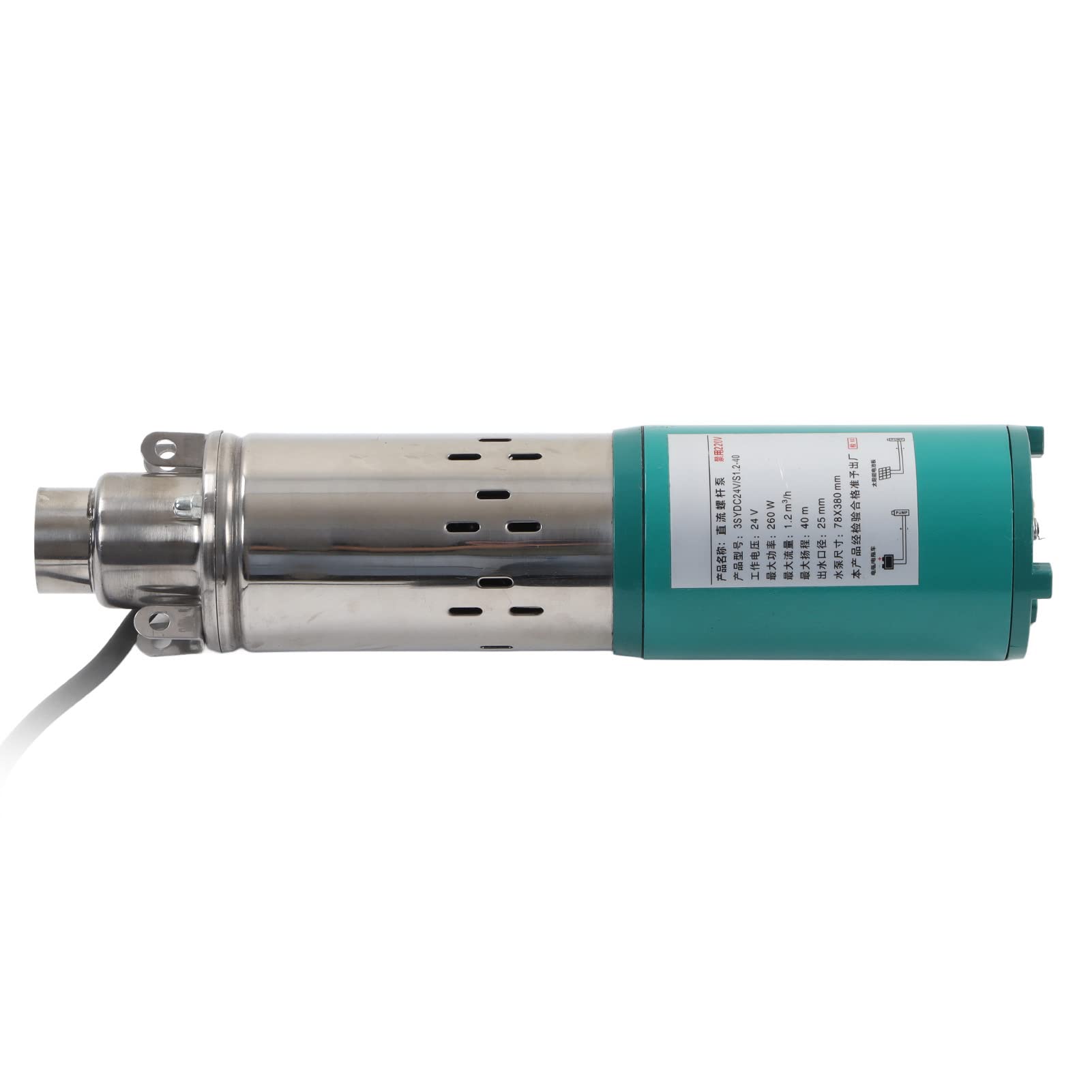 FTVOGUE Bomba Sumergible Solar Bomba de Pozo Profundo de Acero Inoxidable DC24V 260W Motor de Cobre con Cepillo 1.2m3 H 40m Elevación Salida de 25 Mm para Transferencia de Agua de Sumidero de Riego