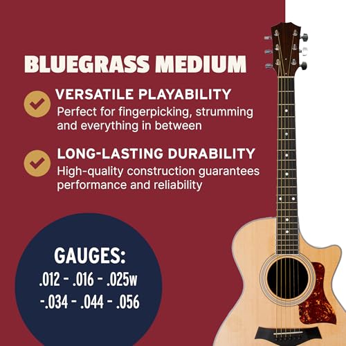 Image of Stringjoy Naturals 12-56 Bluegrass Medium guitar strings - Phosphor Bronze Acoustic Guitar Strings - Enhanced Volume and Dynamic Response for Bluegrass Playing, Acoustic 6 String Set, 1-Pack