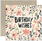 Beautiful Birthday Cards for Women - Gouache Painted Pink Flowers Design - Bold 'Birthday Wishes' Wording - For Sister, Friend, Wife, Niece - Gifts for Her - Blank Inside with Envelope