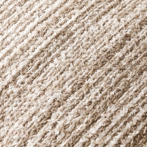 Image of Foindtower Set of 2 Faux Fur Textured Modern Throw Decorative Pillow Covers Square Accent Striped Cushion Sherpa Boho Farmhouse Pillowcase for Couch Sofa Living Room Home Decor 18x18 Inch,Tan Khaki