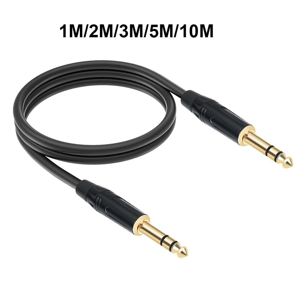 Cable TRS de 0.25 pulgadas, 1 m, 2 m, 300 cm, 5 m, 10 m, 6,35 mm, estéreo Ja-ck, cable de ruta de audio equilibrado, cable de instrumento o amplificador de guitarra eléctrica (2 m)