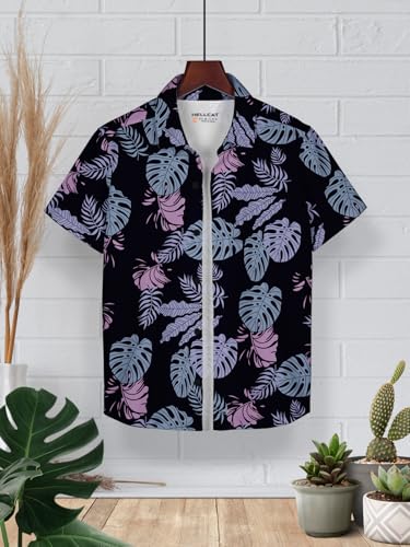 Image of HELLCAT White, Dark Blue Trendy Regular Fit Printed Causal Shirt for Boys - Pack of 2