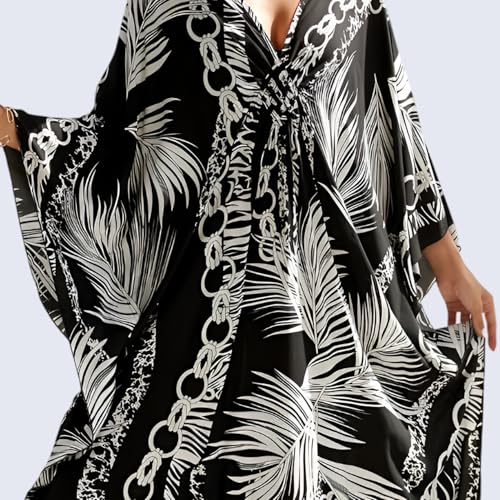 Image of Miss Lavish London Long Kaftan Dress for Women - Summer Printed Plus Size Maxi Caftan, Swimwear Coverup, Resort Wear, Lounge Party Dress, Hawaii Vacation Outfit