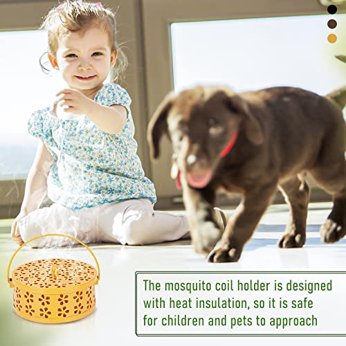 Whiidoom Retro Portable Iron Mosquito Coil Holder With Handle Round Fireproof Incense Holder (Yellow) #TOP3