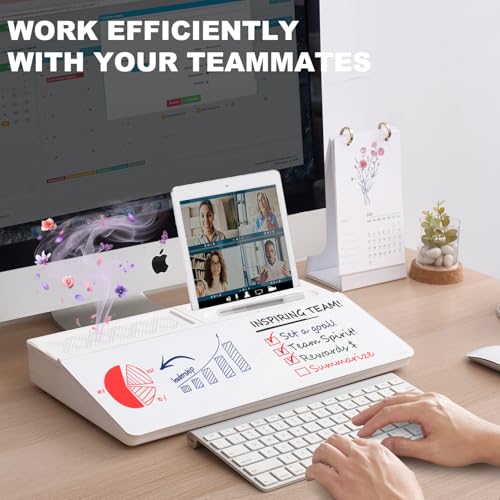 Image of Small Glass Desktop Whiteboard Dry-Erase-Board - Computer Keyboard Stand White Board Surface Pad with Aromatherapy, Desk Organizers with Accessories for Office, Home, School Supplies
