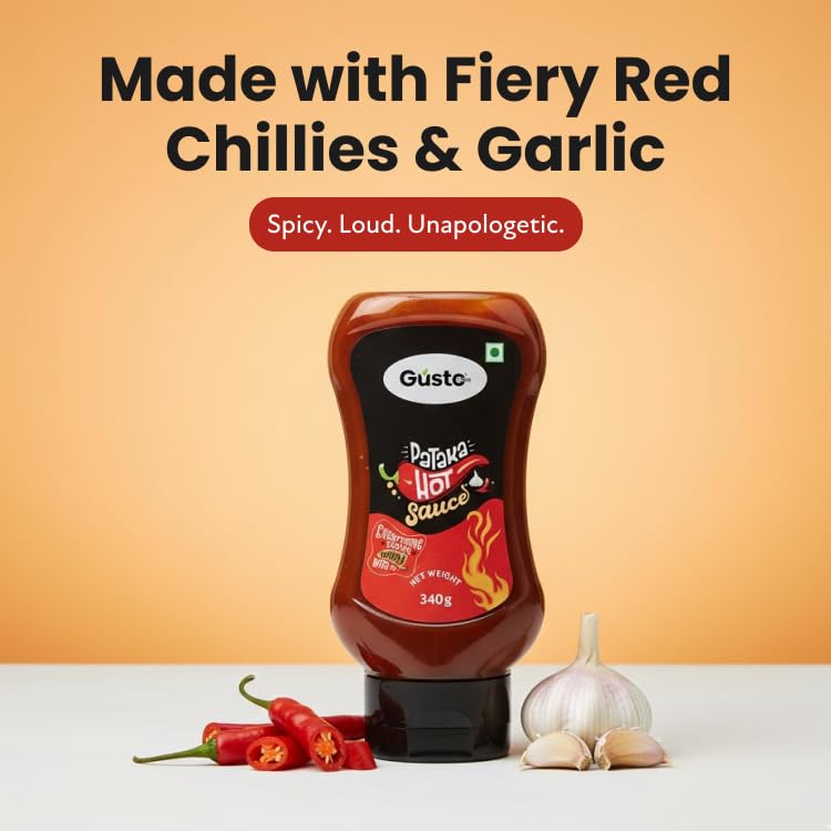 Image of Gusto Foods Mango Chilli (240 gm) & Spicy Hot Chili Sauce (340gm) Combo | Made with Fresh Alphanso Mangos & Sankeshwari & Kashmiri Chillies | Extra Spicy Chili Garlic | Red Hot Pataka Sauce