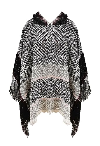 JFAN Poncho De Punto Mujer con Flecos Ponchos Y Capas De Punto para Mujer con Capucha Poncho Invierno Elegantes(Gris Claro,Talla única)