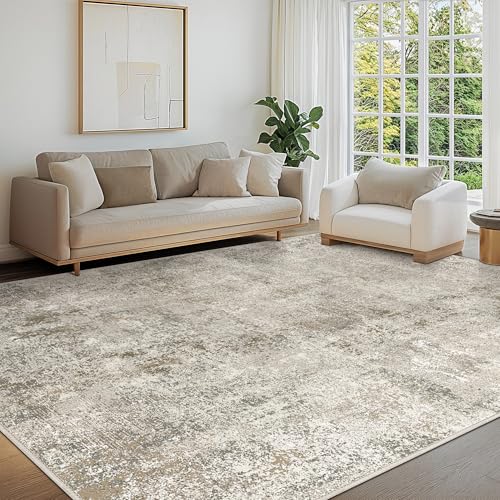 BESBLEE Washable Rug 8x10 Area Rug for Living Room Bedroom, Large Modern Abstract Rug Indoor Floor Carpets Low Pile No Shed Non-Slip with Rubber Backing Dining Room Kitchen Office (Gray&Beige, 8'x10')