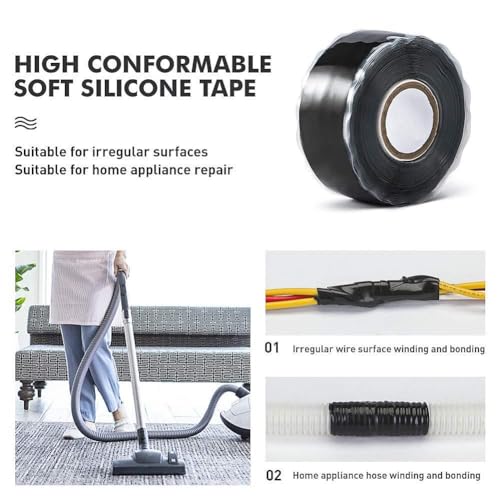 Image of Black Seal Self-Fusing Silicone Repair Tape, Waterproof Pipe Sealing, Stretch-Resistant Tape Weatherproof Self Fusing Sealing Tape for Emergency Pipeline Repair /Cable Bandage /Tool Fixing