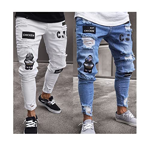 ZCFXJiTuanYZ Men's high-end Slim-Fitting Ripped Leg Pants Fashion Jeans Men,NO.12