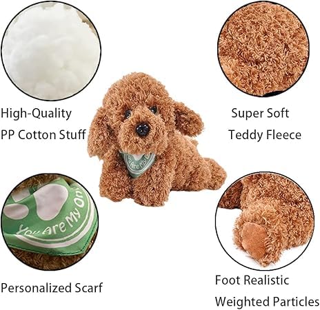 Dog Stuffed Animal, Golden Doodle Puppy Plush Toy with Realist Weighted Soft dog stuffed gift for kids，11 inches (Brown Color)