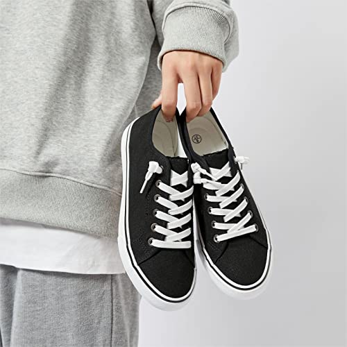 Image of Women Canvas Sneaker Slip On Non Slip Casual Shoes Lace Up Canvas Low Top White Shoes Loafers for Women Fashion Black Sneaker