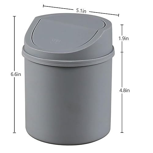 Miniatura 2 de Mini basurero de escritorio de plástico de 2 L, pequeño bote de basura con tapa giratoria, color gris