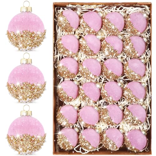 HyDren 24 Pcs 2.5 Inch Glitter Velvet Christmas Balls Ornaments Sequin Shatterproof Christmas Tree Ornaments Pearl Balls for Xmas Holiday Party Decoration (Pink) HyDren 24 Pcs 2.5 Inch Glitter Velvet Christmas Balls Ornaments Sequin Shatterproof Christmas Tree Ornaments Pearl Balls for Xmas Holiday Party Decoration (Pink)