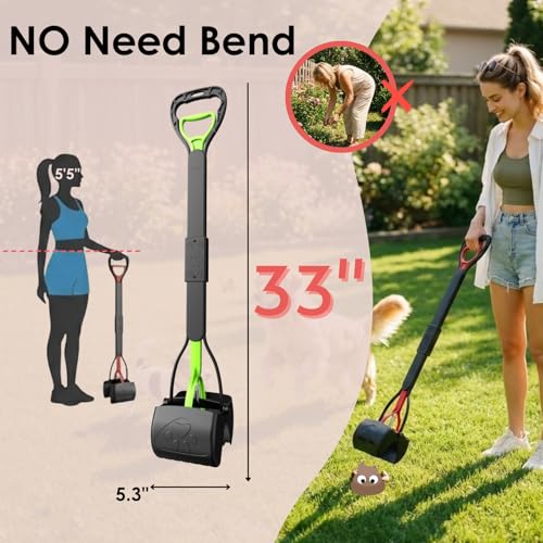 Image of 33 inch Pooper Scooper 2 Pack, XL Tall Handle No Touch Dog Pooper Scooper for Large Small Dogs, Durable Spring & Lightweight, Large Pooper Scooper for Dogs Heavy Duty, Portable Dog Poop Pick Up Tool