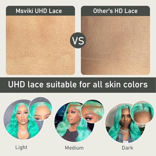 Image of Mink Green Straight Human Hair Wig 26inch Green Lace Front Wig 200% Density | 13x4 UHD Transparent Lace Front Human Hair Wig 100% Virgin Brazilian Straight Hair Green Lace Front Wigs Human Hair For Women