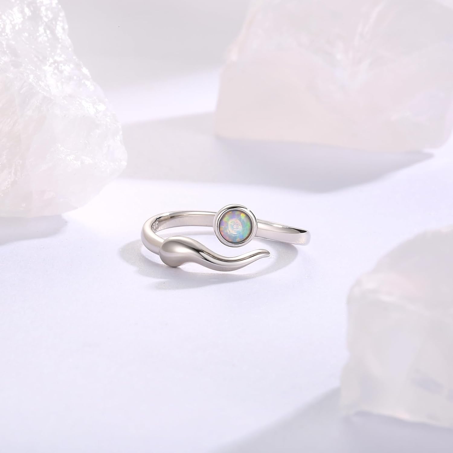 Italian Horn Ring 925 Sterling Silver For Women-Cornicello Opal Energy Protection Ring Jewelry Gifts Adjustable