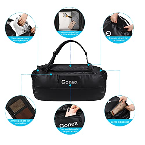 Gonex 40L Water Repellent Duffel Bag Backpack Outdoor Heavy Duty Duffle Bag with backpack straps for Hiking Camping Travelling Cycling for Men Women Dark Blue