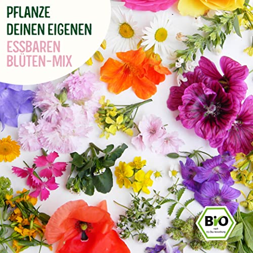 valeaf BIO Essbare Blüten Starter Set - Blumensamen Anzuchtset für bunte, essbare Blumen ideal als Geschenk für Hobbygärtner