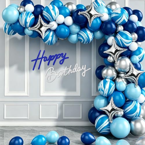 Image of TONIFUL Happy Birthday Sign for Backdrop - Glitter Navy Blue Silver Felt Banner - Includes Dot Glue - Perfect for Birthday Party Backdrop,Wall Decr,Balloon Arch,Photo Background
