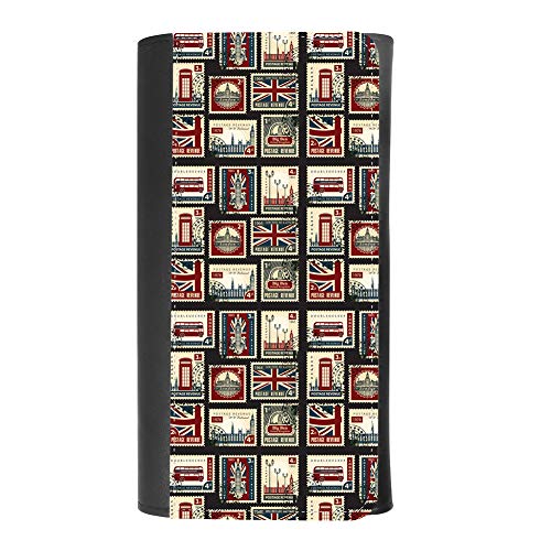 (Stamps with Union Jack, Parliament, Big Ben London) women's Patterned Leather Buckle Trifold Wallet Bag Pouch Holster With Credit Card Holder insurance for smartphones