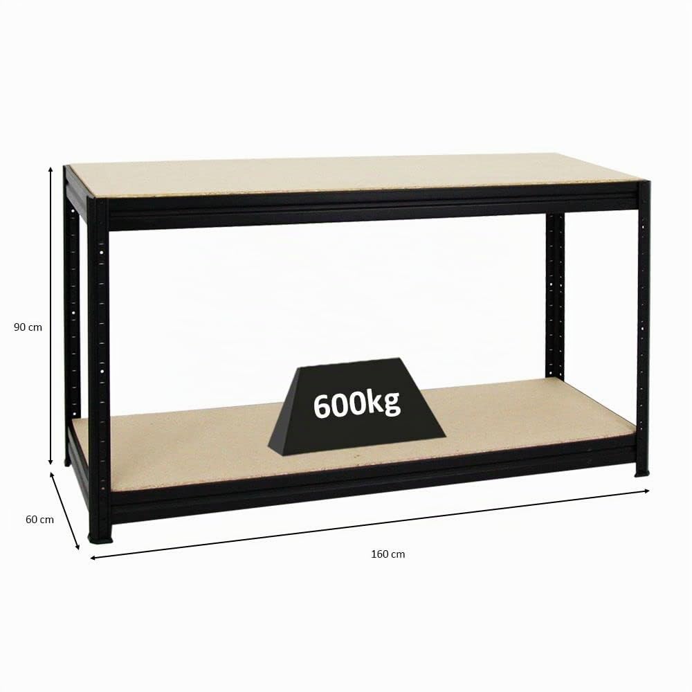 PROREGAL Banco da lavoro regolabile in altezza DINO | AxLxP 90x160x60cm | Portata 600 kg | Nero