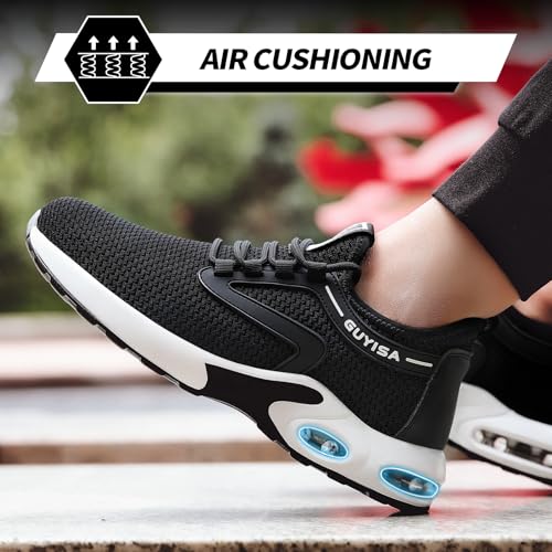 Image of GLANOUDUN Steel Toe Shoes for Men Black Steel Toe Sneakers Lightweight Work Shoes Puncture Resistant Safety Footwear Working Sneakers Casual Construction Working Shoe