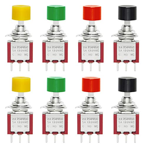 Gikfun AC 2A 250V/ 5A 120V NO/NC SPST Momentary Push Button Switch DIY Kit for Arduino (Pack of 8pcs) EK1926