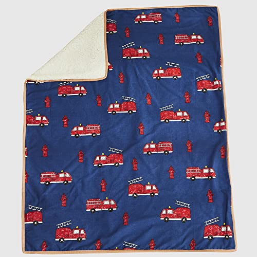 Image of Brandream Fire Truck Baby Crib Bedding Sets for Boys or Girls 3 Pieces, 100% Cotton, Red Blue Cute Super Cozy Nursery Bedding Set