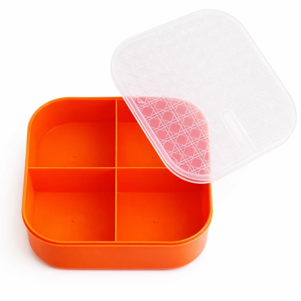 4-Section Dry Fruit Storage Box with Clear Lid, Orange | Divided Compartments, Transparent Lid, Snack Organiser, Airtight Container, Kitchen Storage-image-45