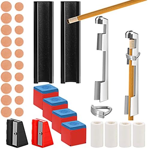 34 Pack Pool Cue Repair Kit Include 2 Pool Cue Tip Clamp 20 Billiard Cue Tips 2 Billiards Shaper 4 Chalk Cubes for Billiard 4 Pool Cue Repairers 2 Planers for Billiard Table Cue Tips Accessories