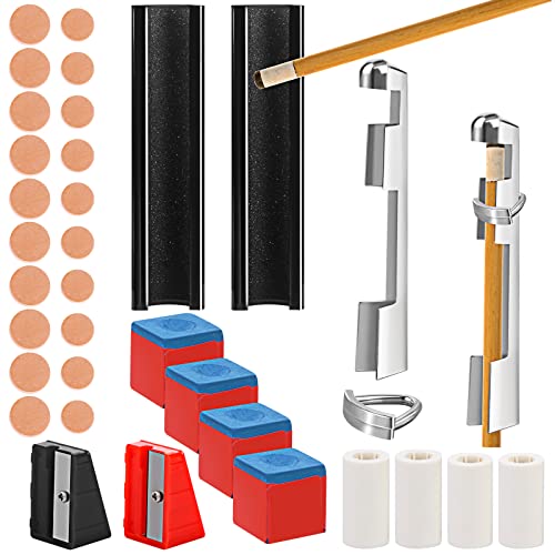 34 Pack Pool Cue Repair Kit Include 2 Pool Cue Tip Clamp 20 Billiard Cue Tips 2 Billiards Shaper 4 Chalk Cubes For Billiard 4 Pool Cue Repairers 2 Planers For Billiard Table Cue Tips Accessories #TOP17