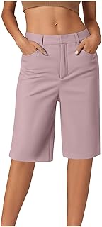Pantalones cortos casuales de mujer en color sólido de pierna recta, 5 pulgadas, cómodos pantalones de verano para mujer Pantalones del ejército, Rosa claro., XXL