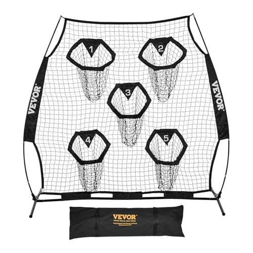 VEVOR Red de Lanzamiento a Entrenador de Fútbol, 208 x 91 x 189 cm, con Bolsa de Almacenamiento Portátil, Cuerdas y Red sin Nudos, para Entrenamiento Precisión de Pases de Mariscal de Campo, Negro