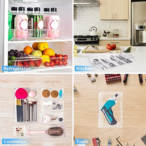 Image of Clear Plastic Drawer Organizers Set, 4-Size Versatile Bathroom and Vanity Drawer Organizer Trays, Storage Bins for Makeup, Bedroom, Kitchen Gadgets Utensils and Office (21 PC SET)