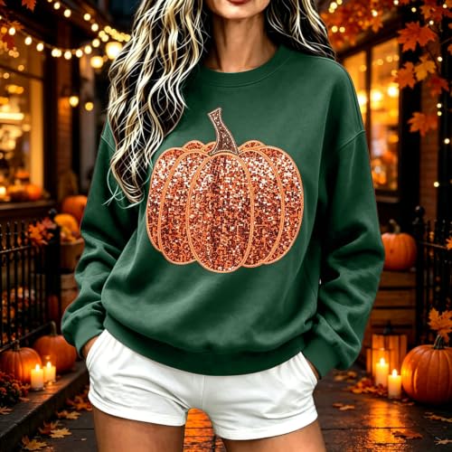Pumpkin Sweatshirt Women Sequin Oversized Crewneck Halloween Sweatshirts - image 2
