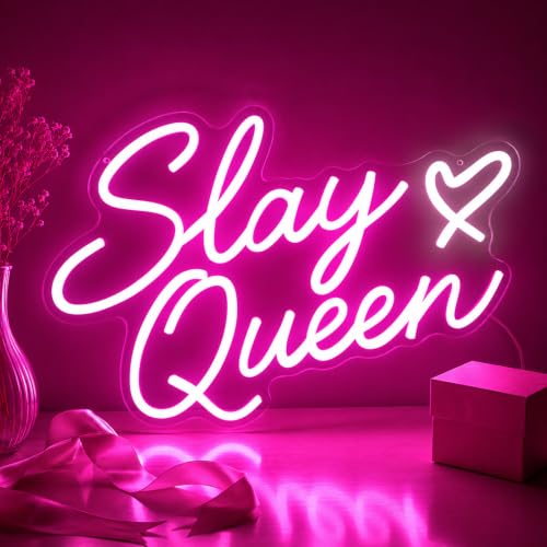 Slay Queen Neon Sign Pink LED Light Up Signs for Wall Decor